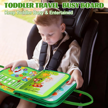 Busy Board for Toddlers, Montessori Toys for Boys Girls, Educational Learning Activity Quiet Book with Life Skills, Toddler Travel Toys Birthday Gifts (Green)