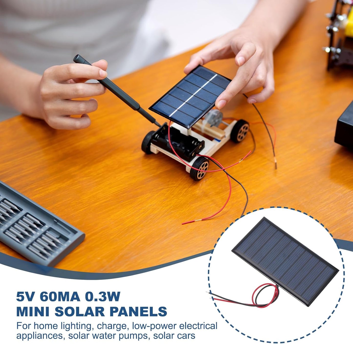 MECCANIXITY 2 Pcs 5.5V 0.44W 70mA Mini Solar Panels, Small Polycrystalline Solar Cell Panel with 2 Cable for DIY Electric Toy Materials Kits Charger, 60mm x 60mm