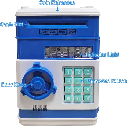 Piggy Bank Electronic Mini ATM for Kids Baby Toy, Safe Coin Banks Money Saving Box Password Code Lock for Children,Boys Girls Best Gift (Silver)