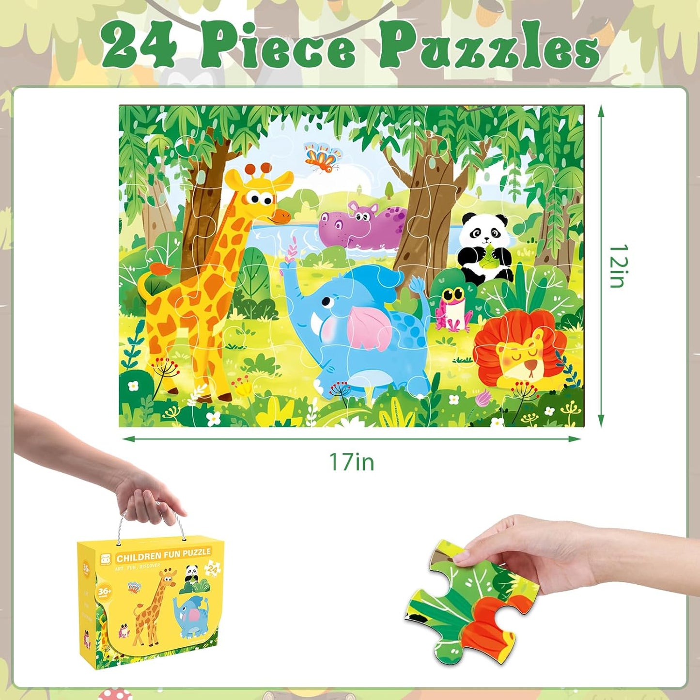 Jumbo Floor Puzzle for Kids, Large Jigsaw Puzzles 24 Piece for Kids Ages 3-5,Preschool Learning & Education Toys, Gifts for 4-8 Year Old Boys and Girls (Jungle Animals)