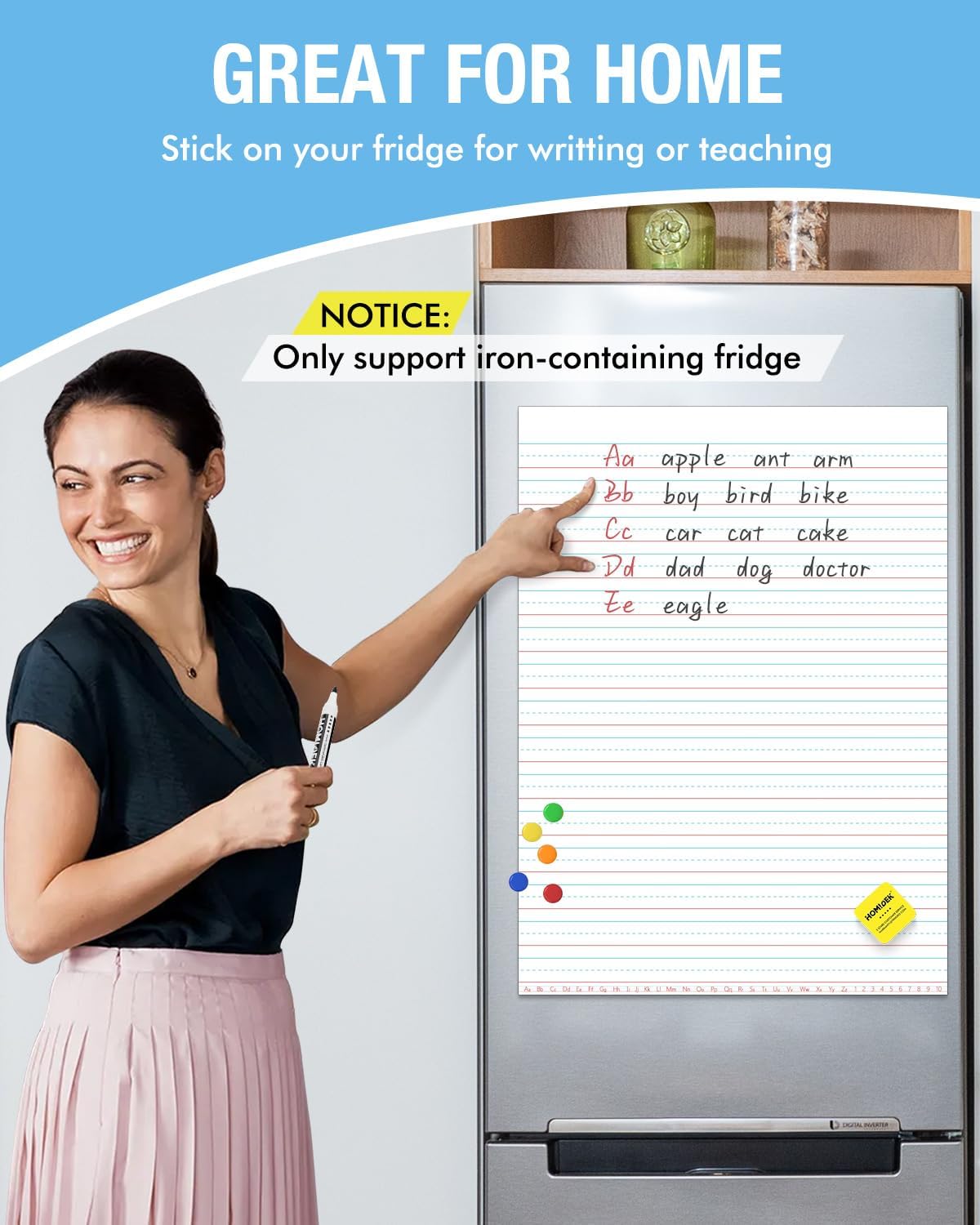 HOMiDEK Magnetic Handwriting Paper for Whiteboard - 17.5x24 in Dry Erase Writing Paper with Lines - Lined Notebook White Board with Markers, Magnet, Eraser