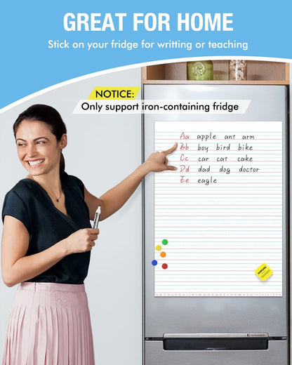 HOMiDEK Magnetic Handwriting Paper for Whiteboard - 17.5x24 in Dry Erase Writing Paper with Lines - Lined Notebook White Board with Markers, Magnet, Eraser