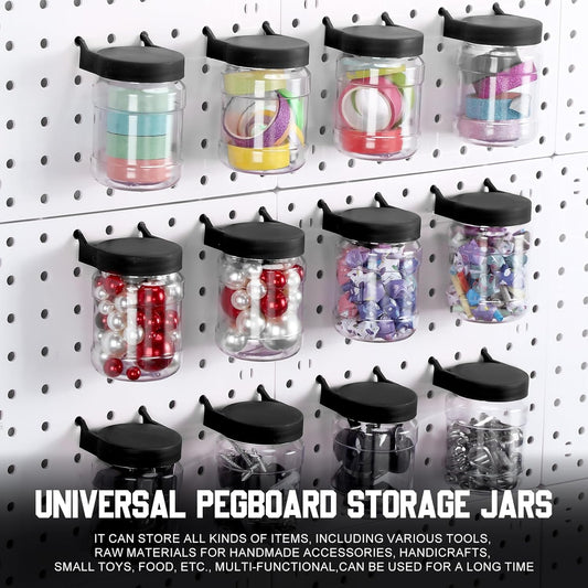 Unittype 20 Set Pegboard Organizer Accessories Peg Boards Jars with Lids Plastic Pegboards Bins Storage Containers Clear Peg Board Wall Organizer for Garage Sewing Office Home Supplies(Black)