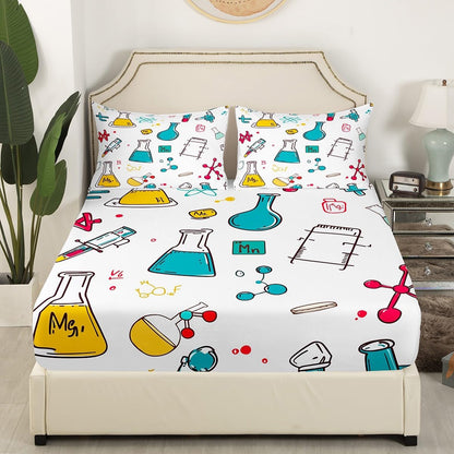 Erosebridal Science Theme Bed Sheets Set Full Size for Boys Girls Chemistry Periodic Table Print Sheet Set Chemical Subject Theme Sheets Teens Kids Math Science Atyle Fitted Sheet 4 Pcs