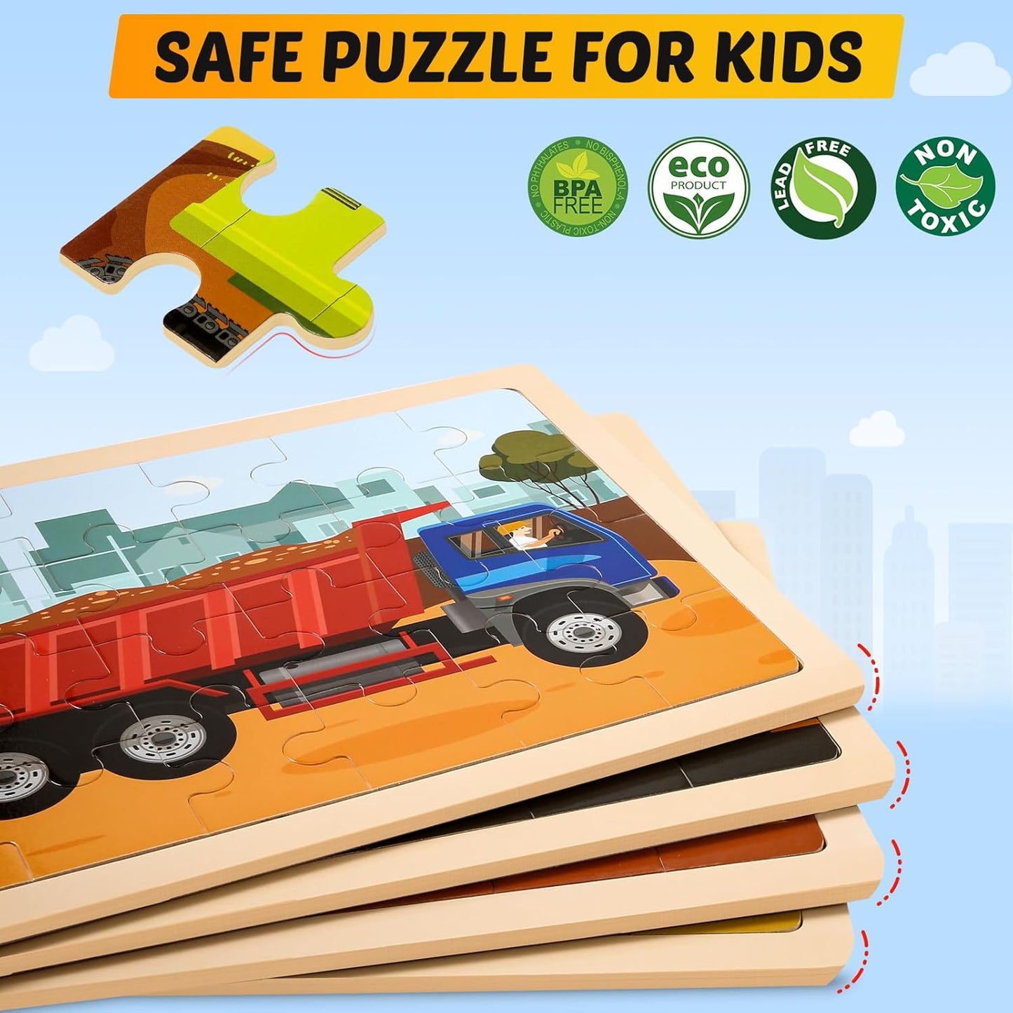 Wooden Animals Puzzles for Kids Age 3 4 5 Year Old, 4 Pack 24 Pcs Montessori Toddler Jigsaw Puzzles for Girl boy Activities Preschool Learning Educational Birthday Gift Travel Autistic Wooden Toys