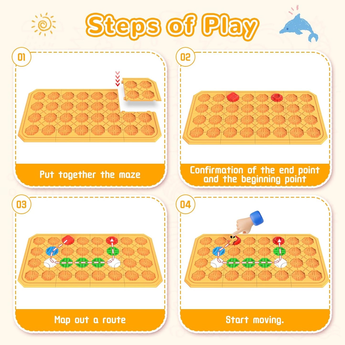 STEM Logic Road Builder Toys: Board Games Toys for 5 Year Old Kids, Montessori Brain Teaser Puzzles Educational Learning Activities Toy for Kid Ages 3 4 6-8 12 Boys Girls Gifts (Orange 32PCS)