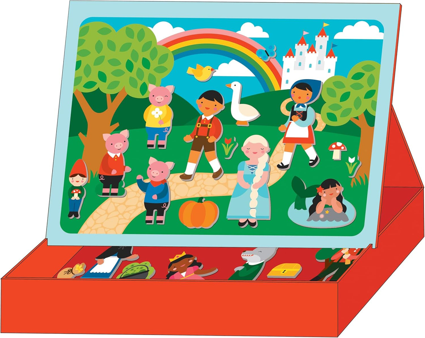 Petit Collage: Animal Friends Magnetic Game Board with Mix & Match, Ideal for Ages 3+, Includes Mag Play Scene Treehouse Party, 74 Count