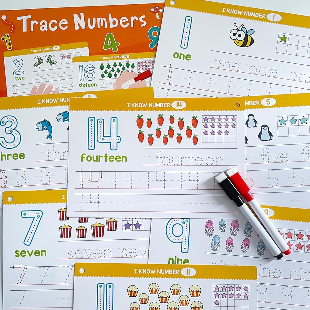 Lachilly 1-100 Double-Side Flashcards - Dry Erase Handwriting Practice Learning Tracing Number Flash Cards - Preschool Pre Kindergarten Educational Resources for Toddlers Age 3-5