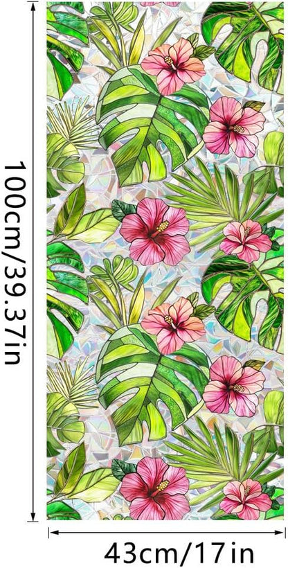 Flower Stained Glass Window Film Decorative Static Cling Stickers Sun Blocking Privacy Decals for Home Car White Lily