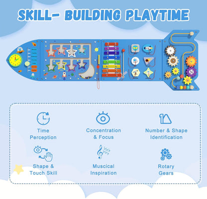 Spacocld Rocket Activity Wall Busy Board Panels - Sensory Wall Panel for Kids, Montessori Toddler Wall Activity Board(5PCS)