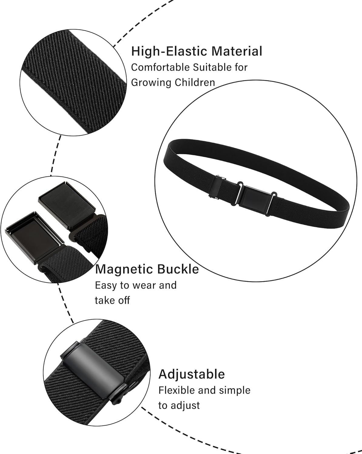 AWAYTR 3 PCS Kids Adjustable Magnetic Belts - Easy to Use Magnetic Buckle Belt for Boys and Girls