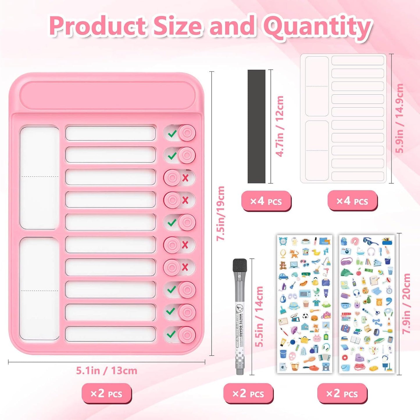 Audab Dry Erase Chore Chart for Kids, Magnetic Checklist Board, My Chores Slider Chart to Do List Board, Routine Reward Chart Schedule Board Task Tracker for Home Refrigerator, Wall, Desk (Pink)
