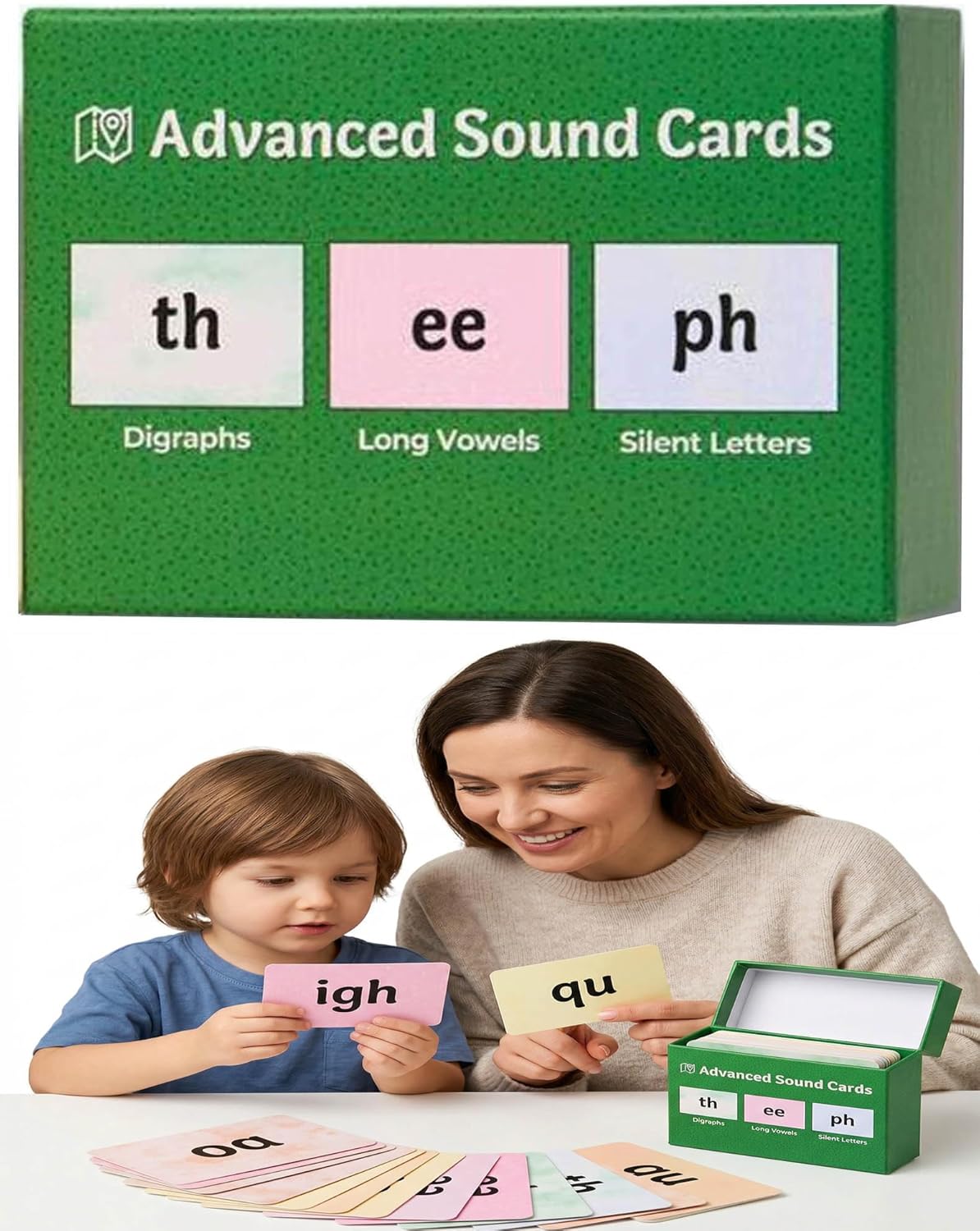 Advanced Sound Flashcards, Sight Word Flash Cards, Phonics Word List Card Set, Write, Erase, Repeat, Built for Practice, No Experience Needed, Literacy Games for Fluent Reading