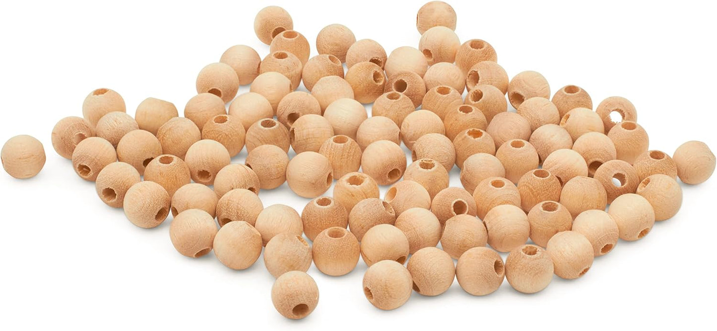 Large Wooden Beads for Crafts - Pack of 6 32mm 1-1/4 x 3/8 Inch Hole Large Wood Beads for Crafts withHoles for DIY | Round Wooden Balls for Crafts | Wood Beads for Jewelry Making | Woodpeckers
