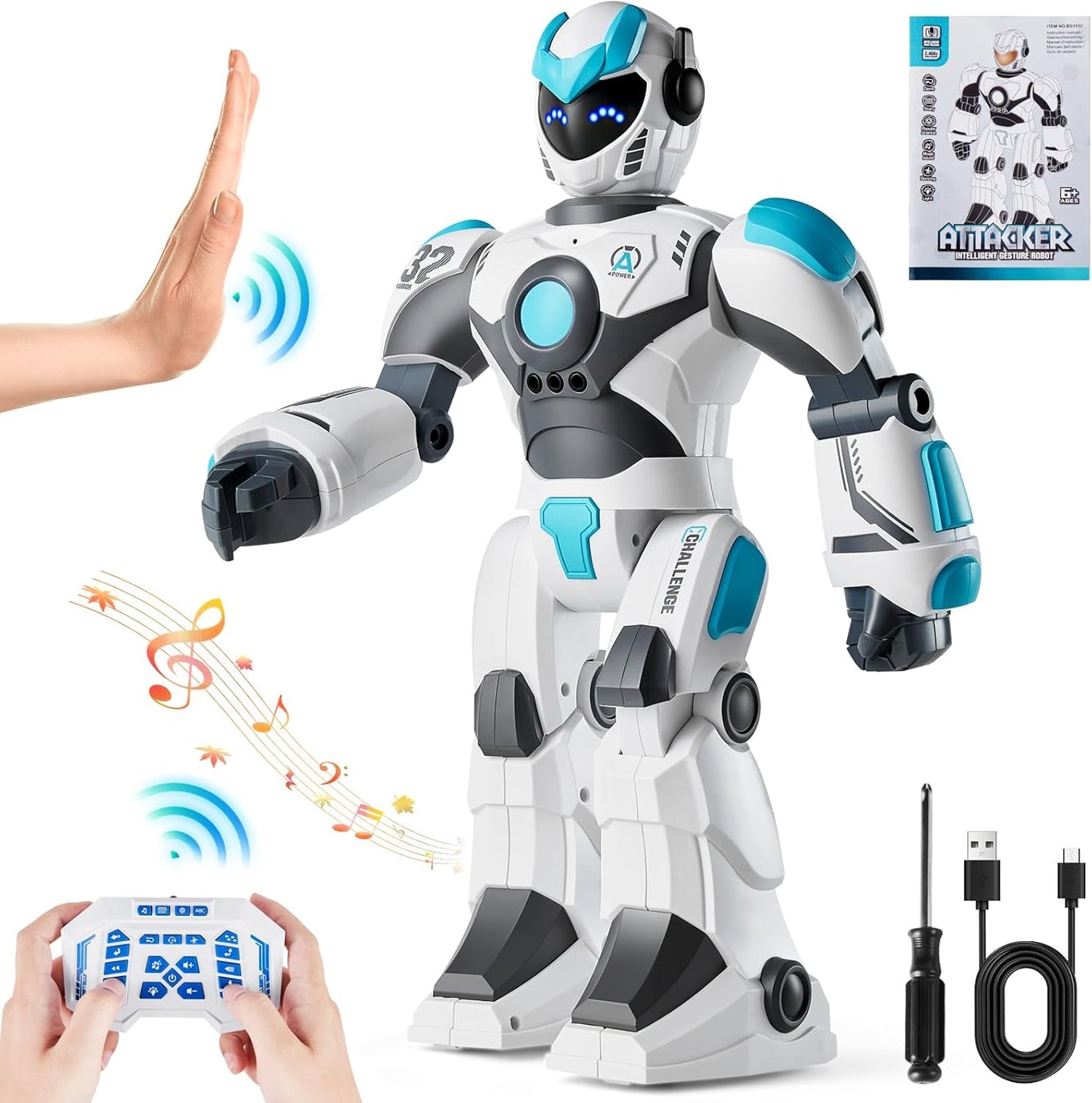 VEVOR RC Robot Toys for Kids, Gesture Sensing Programmable Remote Control Smart Robot, Interactive Walking Singing Dancing Robot for Age 3+ Year Old Boys Girls Birthday Gift Present