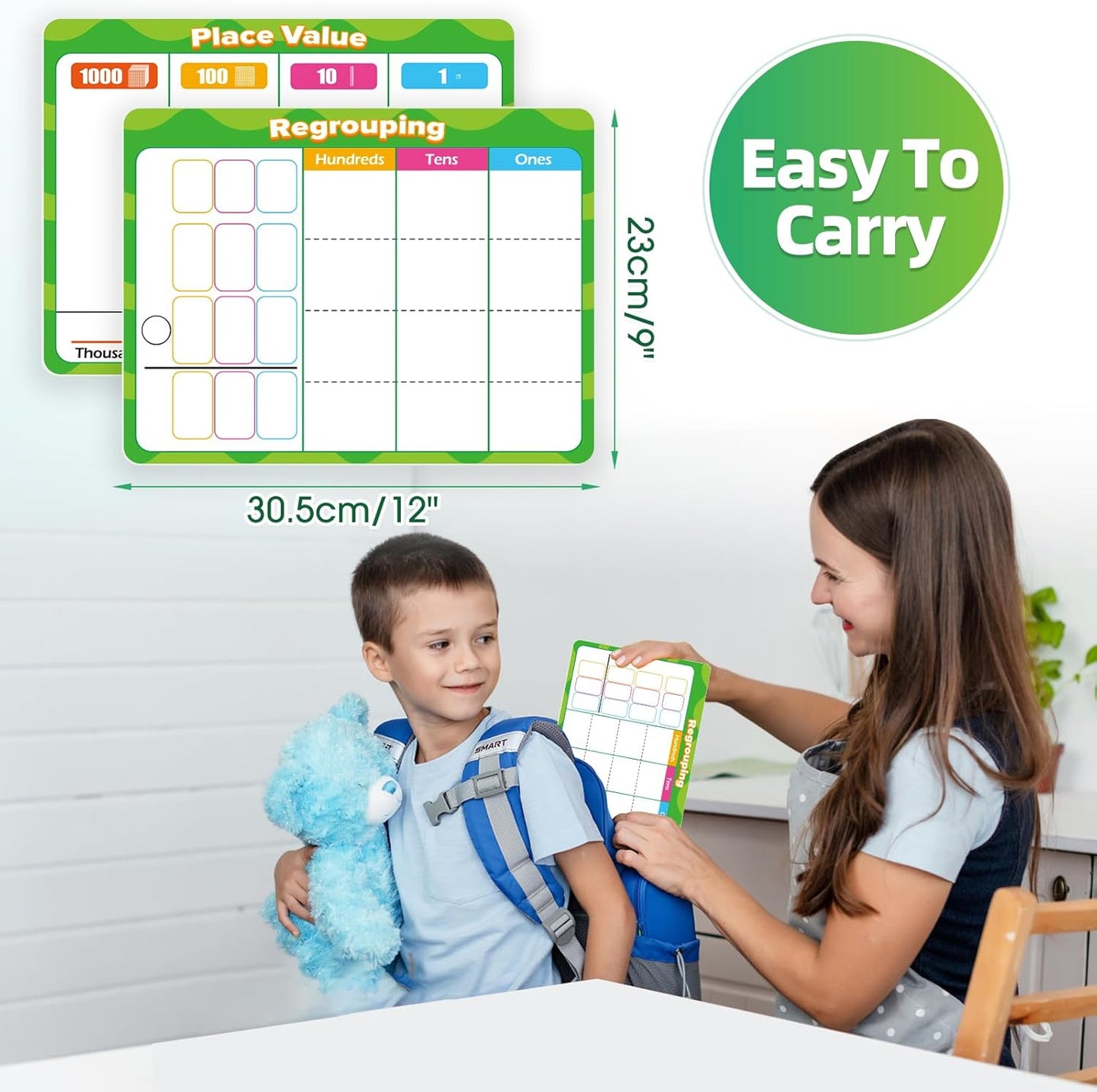 12 PCS Place Value Chart Dry Erase Flash Cards, Addition and Subtraction Learning Math Games for Kids, Base Ten Board Math Manipulatives 1st 2nd 3rd Grade Teacher Classroom Must Haves