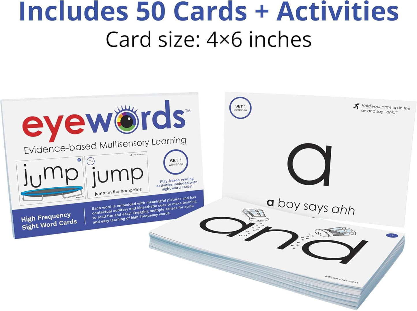 Sight Word & Phonics Flash Cards, Set 1 (High-Frequency Words 1-50) - Kinesthetic Learning, Picture-Embedded - Pre-K to Grade 3 - Homeschool & Classroom use - Model EW-22