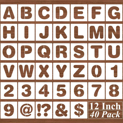 4 Inch Alphabet Letter Stencils - 40 Pack Letter Number Stencil Templates with Signs for Painting on Wood, Reusable Calligraphy Letters Stencils for Chalkboard Fabric Wood Signs