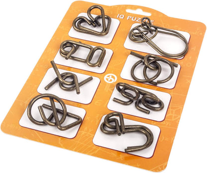 Ahyuan Metal Wire Puzzles Set of 16 with Pouch Large Thick IQ Test Mind Games Toys Brain Teaser Puzzles Metal Wire Magic Trick Toy Metals IQ Puzzle Fidget Toys Party Favors for Kids Adults (Bronze)