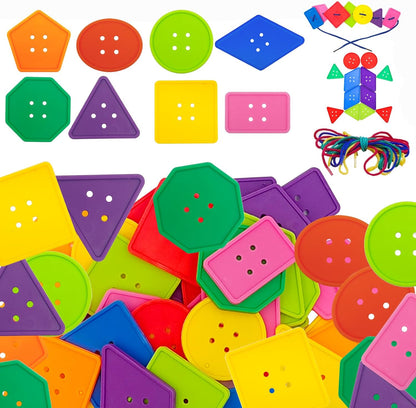130 Pieces Big Bright Craft Buttons Colorful Large Beads Button Vivid Colors Geometric Shaped Buttons Large Beads Button Lacing Threading for Arts DIY Crafts Projects Crochet Knitting Gifts