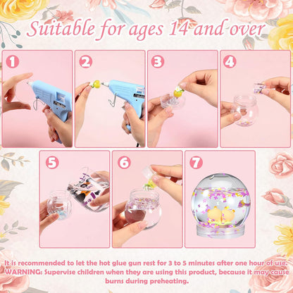 12 Sets DIY Duck Snow Globe Kit for Kids, 12 Globe Bottles, Glow in The Dark Duck Figurines, Glitter Sequins & Mini Hot Glue Gun, Summer Fun Craft Activity Set, Birthday Party Favor Gift