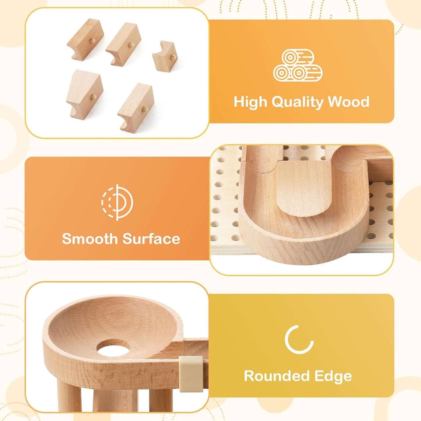 Wooden Marble Runs for Kids 4-8, 38 Pcs Marble Rush Track Maze Construction Play Set, STEM Learning Toys, Wood Building Blocks Toys, Gift for Boys & Girls