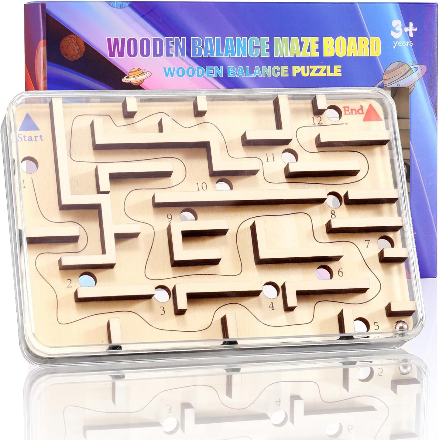 Handheld Fidget Puzzle Game for Kids and Adults - Challenging Wooden Labyrinth Marble Maze for Teen Boys - Fun Brain Teaser Puzzle Fidget Toys for Travel Stocking Stuffer Party Favor for Kids Ages 8+