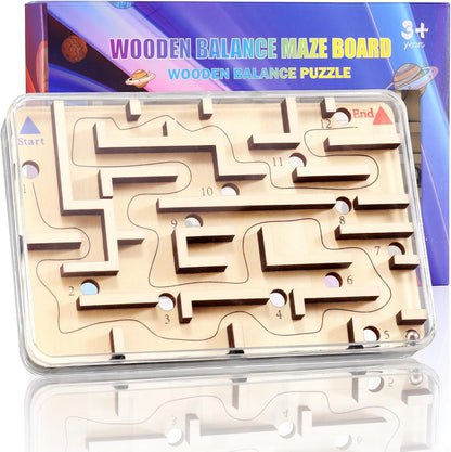 Handheld Fidget Puzzle Game for Kids and Adults - Challenging Wooden Labyrinth Marble Maze for Teen Boys - Fun Brain Teaser Puzzle Fidget Toys for Travel Stocking Stuffer Party Favor for Kids Ages 8+