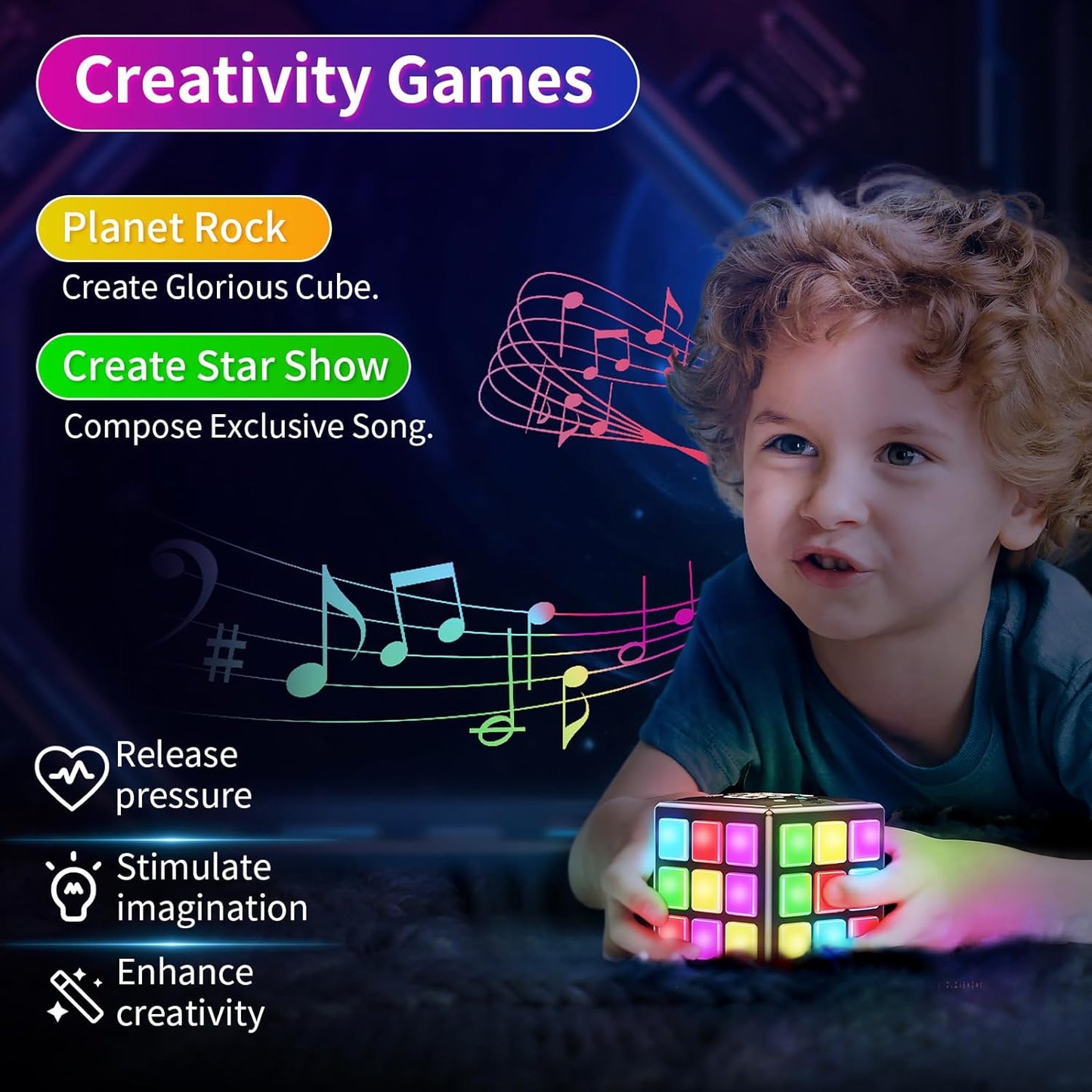 Niufunmal Rechargeable Puzzle Cube with Games - 15-in-1 Fun Brain Memory & Speed Games for Kids Teens - Christmas Easter Birthday Gifts for Boys Girls Ages 6-12+ Years Old with Score Screen (Black)