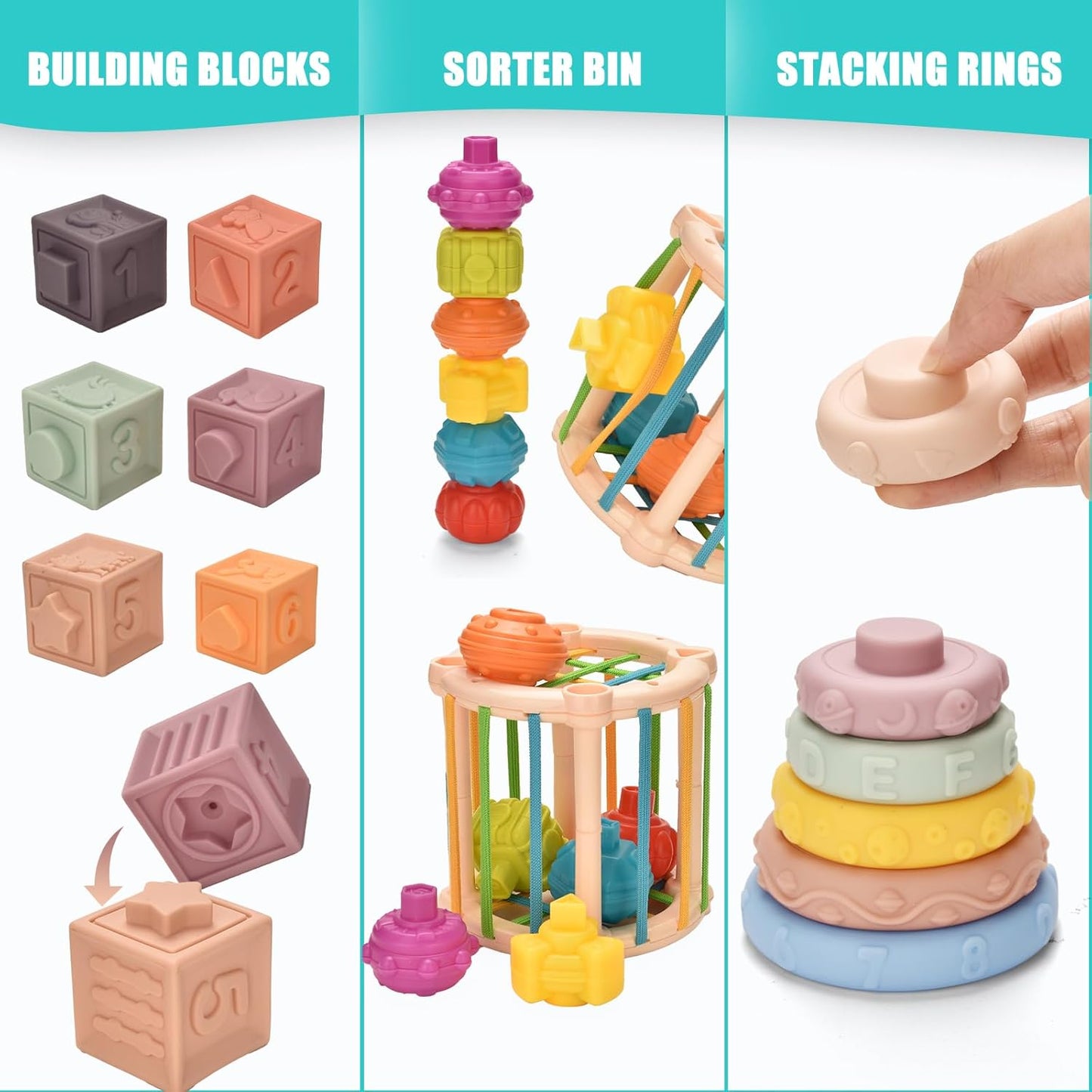 Baby Toys 6 to 12 Months 9 in 1 Montessori Teething Toys Sorting Sensory Educational Learning Gift for Toddlers Aged 1-3