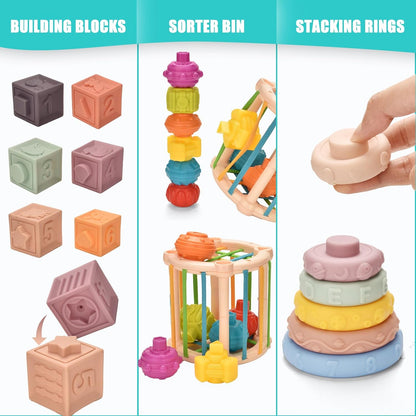 Baby Toys 6 to 12 Months 9 in 1 Montessori Teething Toys Sorting Sensory Educational Learning Gift for Toddlers Aged 1-3