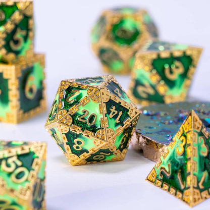 UDIXI Steampunk Metal Dice Set, 7 Die Polyhedral DND Dice Set for D&D Role Playing Game and Math Teaching (Ancient Copper)
