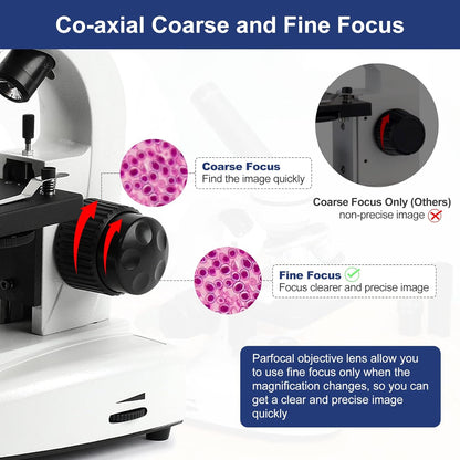 Microscope for Adults Kids Students, 100X-2000X Microscopes, Metal-Body Dual LED Illumination, Biological Compound Monocular Microscope Kit for School Lab, Homeschool w/Phone Adapter