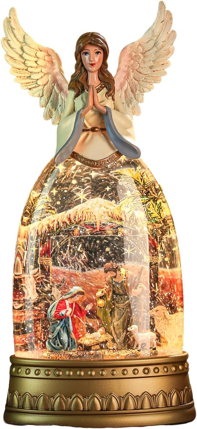 Snow Globe Lantern with Violin Girl – Shatterproof, Glitter Snowglobe 10 Songs Music Box, Led Light, USB or Battery Powered, for Girls Spring Day Gifts Birthday Home Decor Fall Decoration, Silver