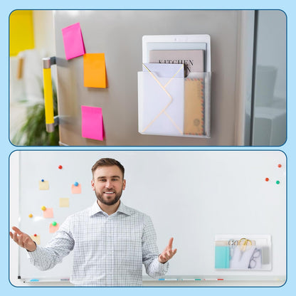 Fuutreo 6 Pcs Magnetic Wall File Organizer Magnetic Wall File Holder Refrigerator Magazine Holder for Mail Letters Paper(Aqua Green,Vertical-large)