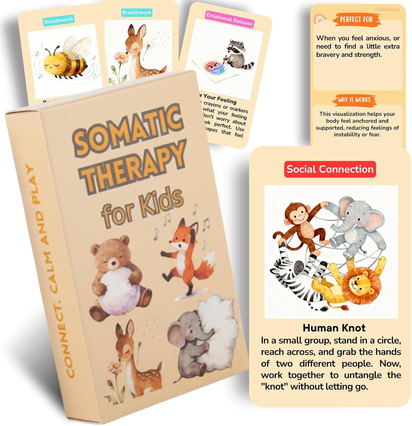 Somatic Therapy Cards for Kids, 52 Mindfulness & Emotional Regulation Activities for Calm, Focus, Coping Skills - Social Emotional Learning Tools for Parents, Therapists, Ages 6–12, Calm Down Corner