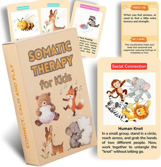 Somatic Therapy Cards for Kids, 52 Mindfulness & Emotional Regulation Activities for Calm, Focus, Coping Skills - Social Emotional Learning Tools for Parents, Therapists, Ages 6–12, Calm Down Corner