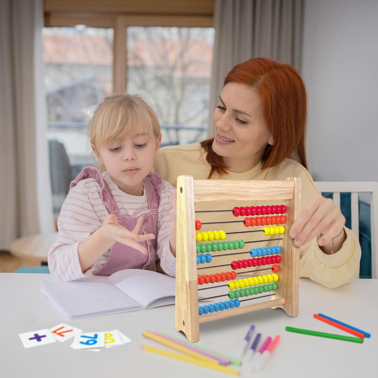 Sealive Wooden Counting Toy - 50 Beads Abacus for Kids Math, Cartoon Giraffe Counters for Kids, Counting Toys for Preschool Learning & Development, Develops Coordination, Motor Skills