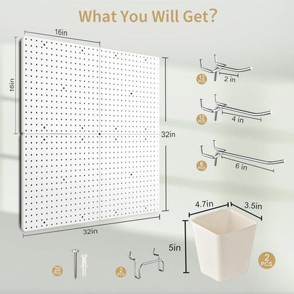 FZK Peg Board with Hooks, Plastic Pegboard Kit with 4 White Pegboards and Accessories, Peg Board Wall Organizer for Office and Craft Room