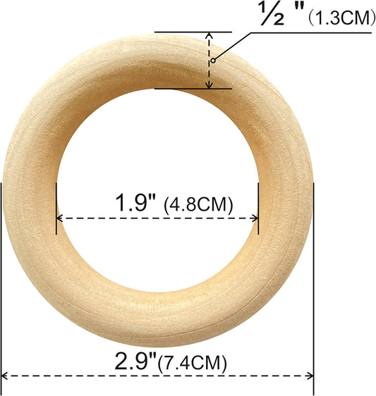 80 Pieces 2.9 Inch Unfinished Wooden Rings for Crafts Natural Solid Wood Circle for Macrame Handmade Project (Inner 1.9 inch)