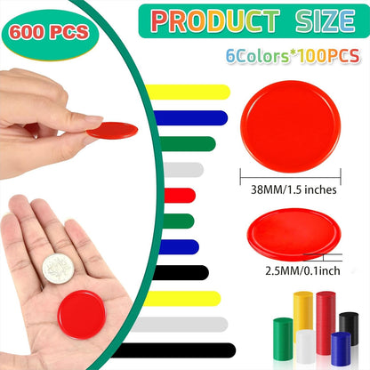 Coopay 600 Pieces Plastic Poker Chips Learning Counters Disks Bingo Chip Counting Discs Markers for Math Practice and Poker Card Game Tokens, Teaching Rewards, 38 mm/ 1.5 Inches (Red)