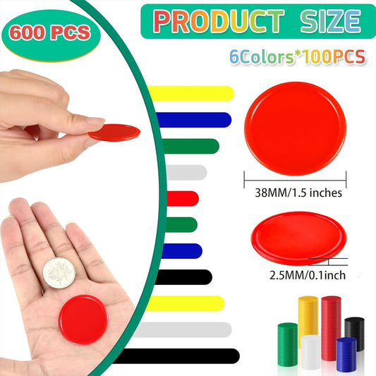 Coopay 600 Pieces Plastic Poker Chips Learning Counters Disks Bingo Chip Counting Discs Markers for Math Practice and Poker Card Game Tokens, Teaching Rewards, 38 mm/ 1.5 Inches (Red)
