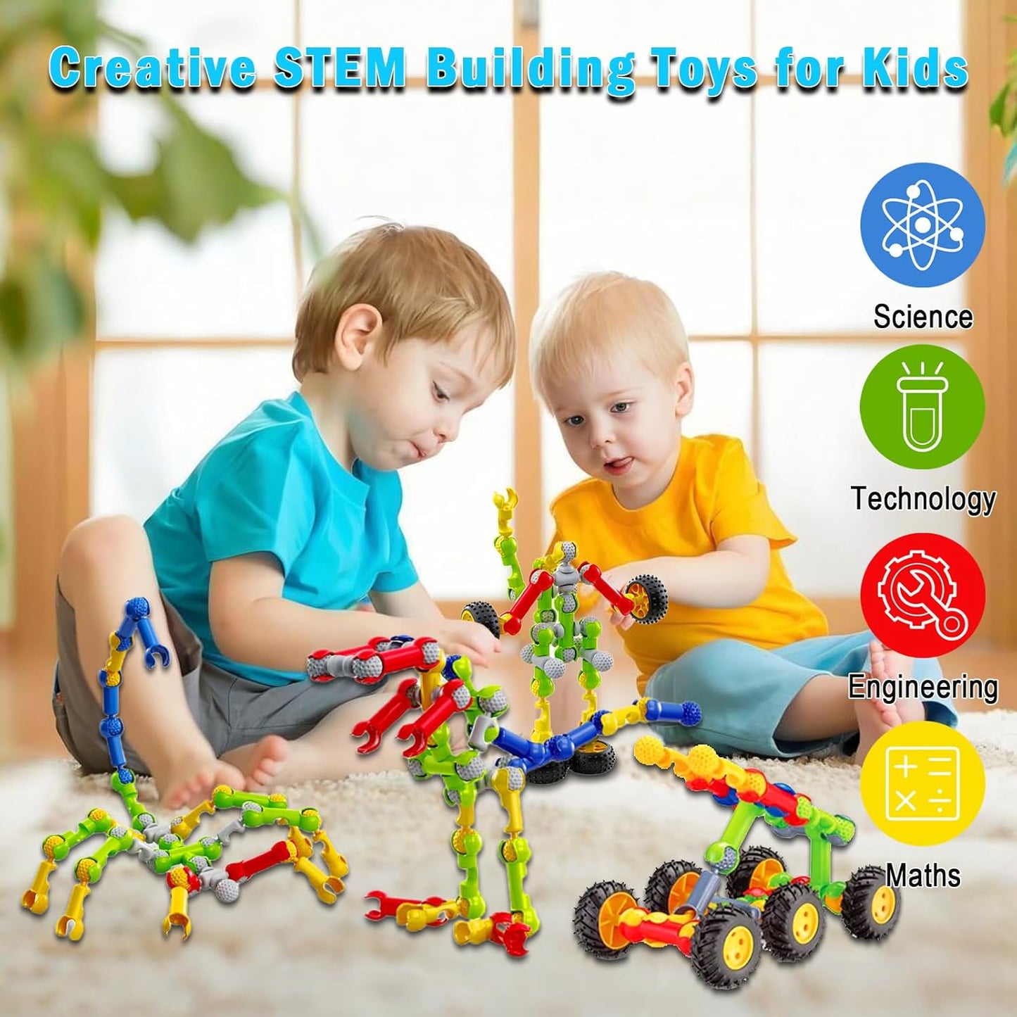 Huaker Stem Building Toys for 3 4 5 6 7 8 Year Old Boys Girls Kids,180 Pieces Building Blocks Educational Learning Toys with Large Storage Box,Ideal Christmas Birthday Gifts