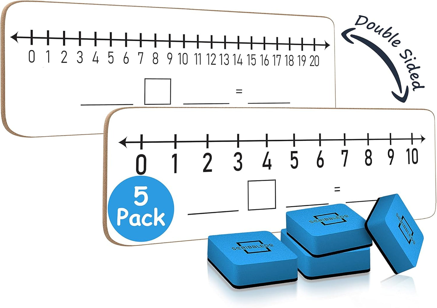 SCRIBBLEDO 5 Pack Dry Erase Number Line White Boards 4x12Inch Lapboard Durable Portable Double Sided Numbers 1 Thru 10 and 20 Math White Board for Kids Students Classroom Whiteboard Math Manipulatives