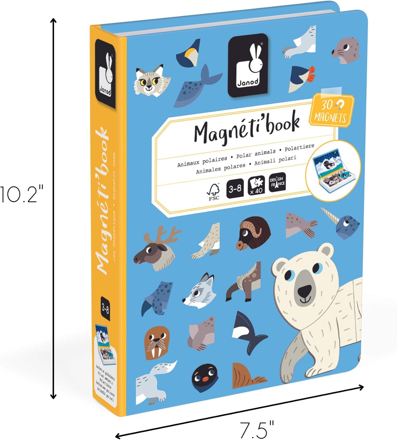 Janod MagnetiBook 41 pc Magnetic Animal Mix and Match Game - Creative Play - Enhances Motor Skills - Develops Dexterity and Coordination - Easy Storage, Educational, Safe