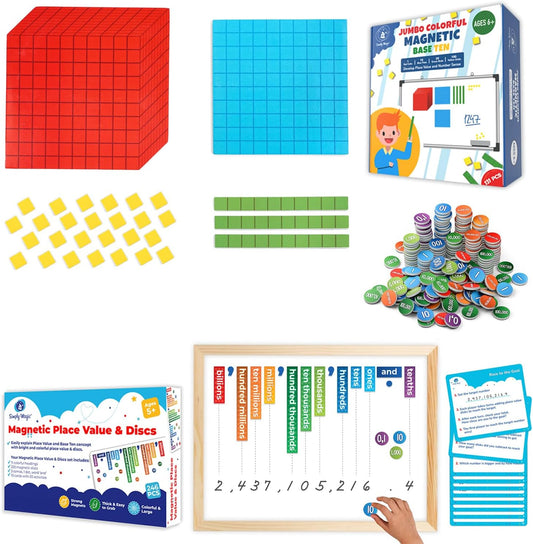 Simply Magic Magnetic Place Value & Discs Set & Jumbo Magnetic Base Ten Blocks for Math
