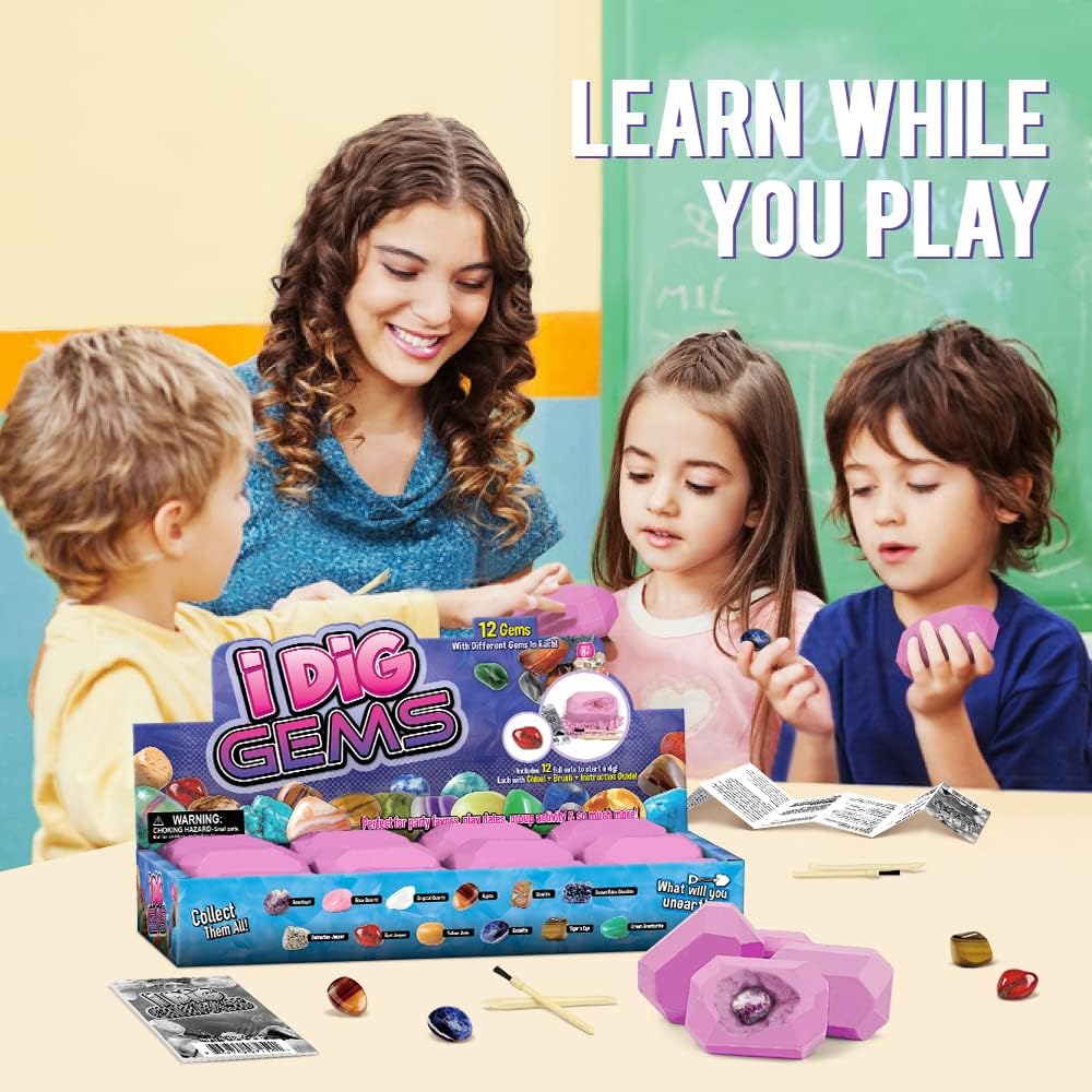 Gamerside Mineral Mining Kit Gem Dig Kit,Rock Dig Kit Dig up 12 Rock & Mineral Collection Gemstones & Crystals Diamond Mining Kit for Kids Gemology Mining Gift Rocks Minerals for Boys Girls