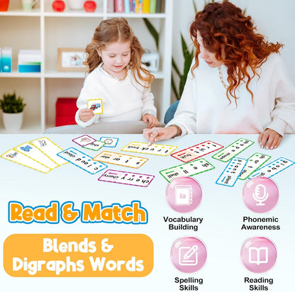 Blends & Digraphs Cards,Phonics Games,Learn to Read,Speech Therapy Toys for Toddlers Kids,Sight Word Games Spelling Reading Learning,Kindergarten Preschool Learning Activities,Educational Toy