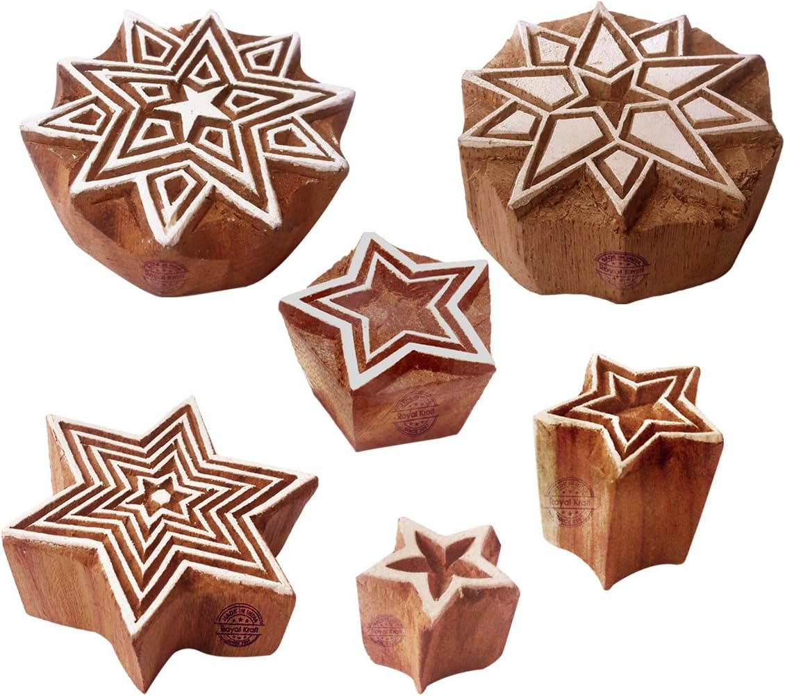 Pottery Printing Blocks Retro Fish Pattern Wooden Stamps (Set of 6) Htag1958