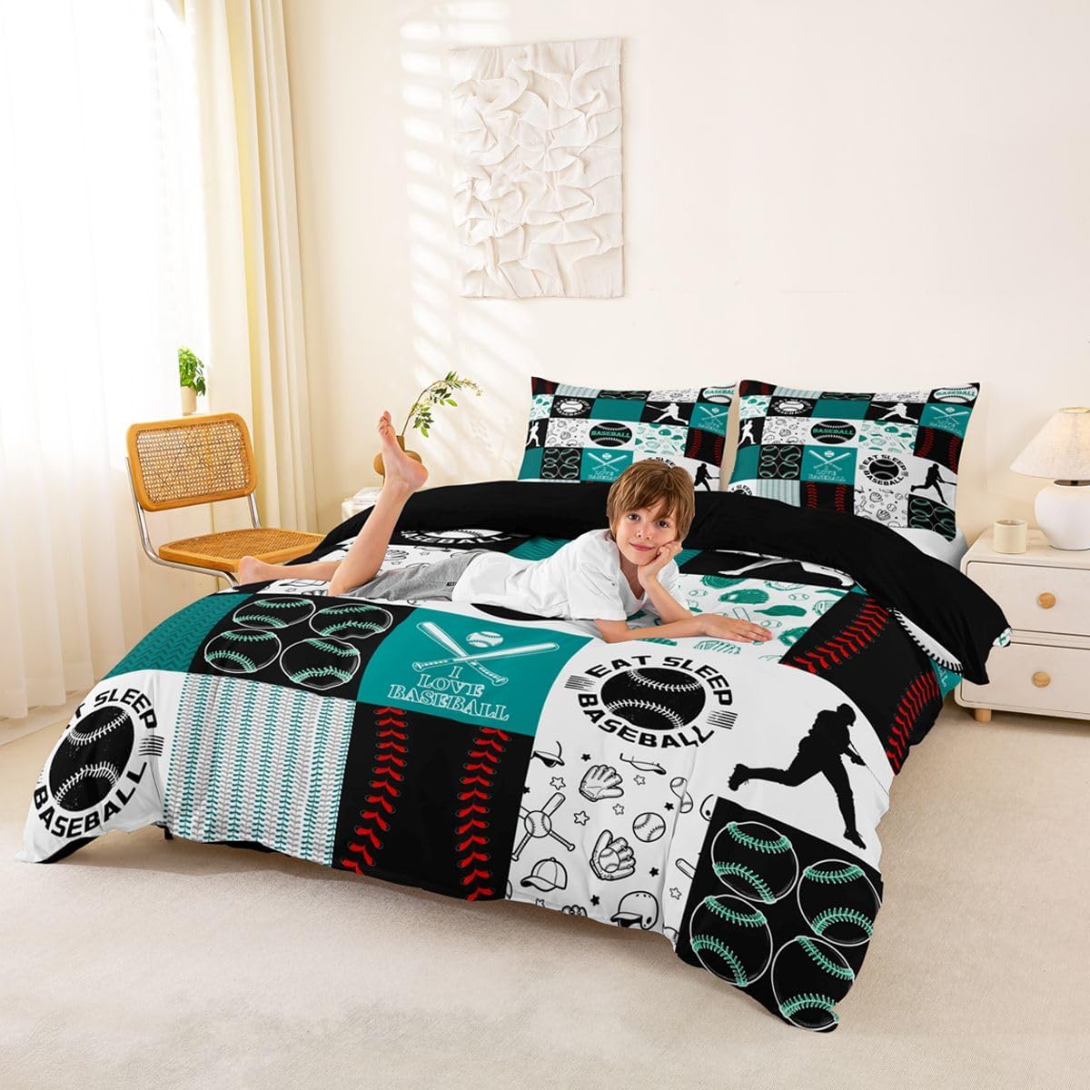Drum Kit Duvet Cover,Kids Musical Instruments Bedding Set,Rock Music Comforter Cover for Boys Girls Room Decor,Neon Lighting Lightweight Bedspread Cover Twin Size with 1 Pillow Case(No Comforter)